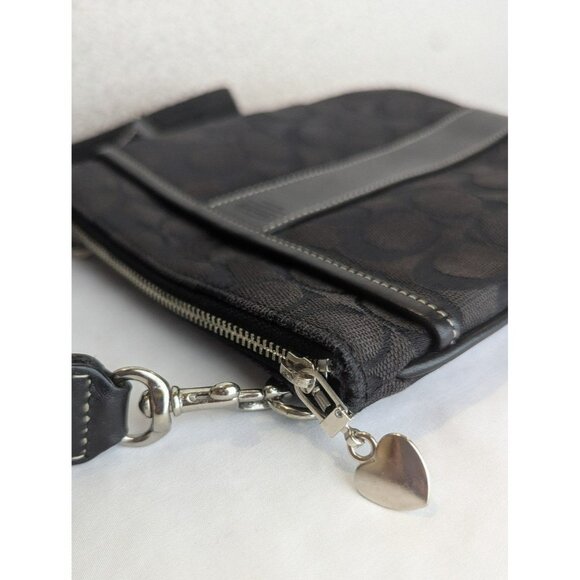 Vintage Coach Signature Stripe Crossbody Swingpack Canvas Leather Black Silver - Picture 11 of 12